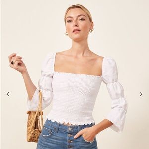 Reformation smocked long sleeve top